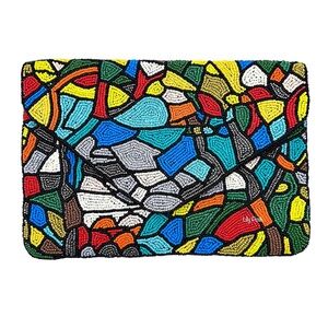 Beaded Glass Mosaic Pattern Crossbody Clutch Bag, Everyday Summer Bag